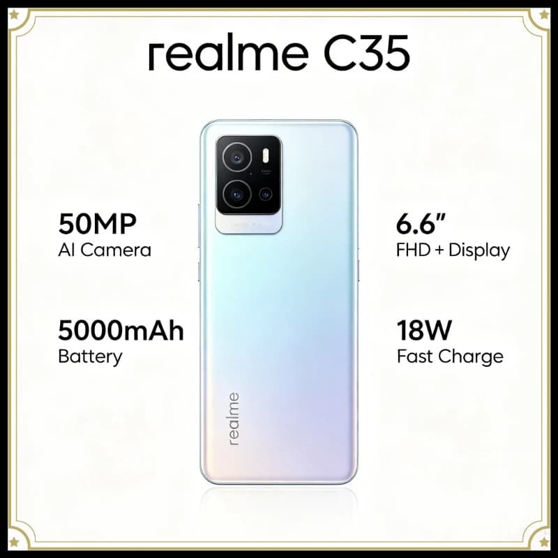 Realme C35 | 50MP AI Triple Camera | 6.6" FHD Display | 5000mAh Battery | 18W Chargerealme Mobile Phones Smartphone