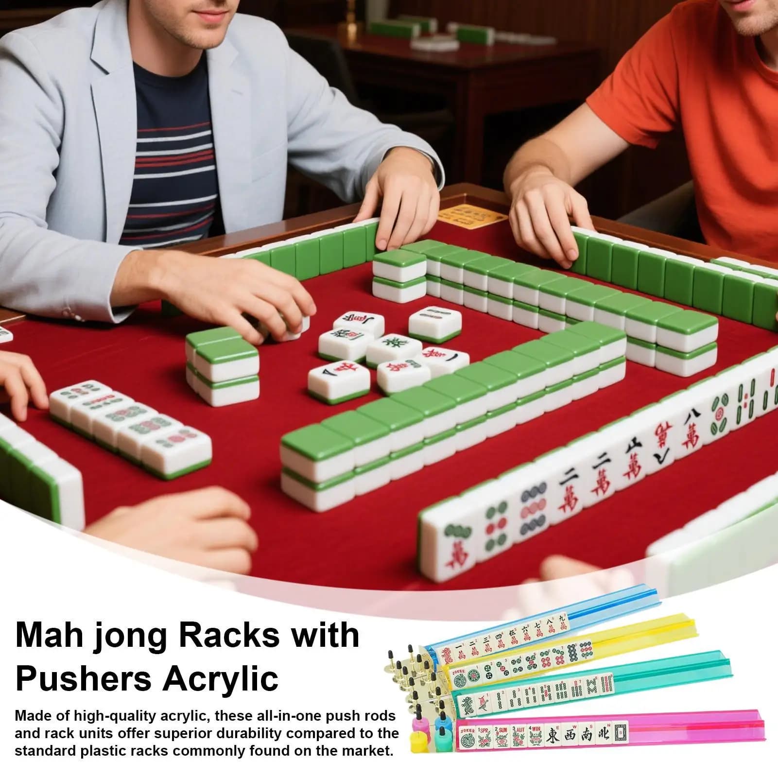 Mahjong Racks With Pushers 4 Pieces US Mahjong Tile Racks 18.5 Inch Modern Clear Portable Holder For Game Storage Table Play