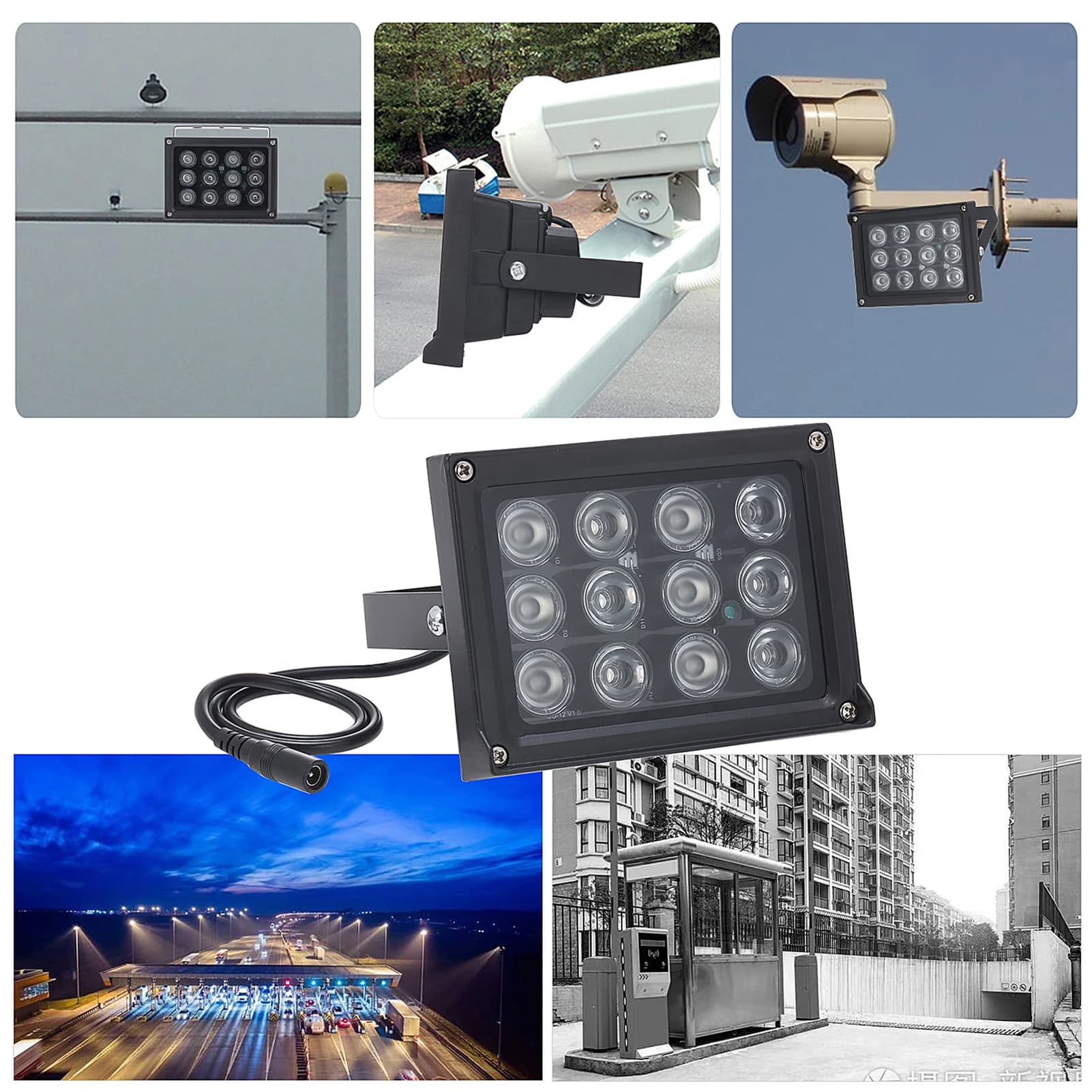 Luce a Infrarossi con 12 LED IR, Lampada Ausiliaria IR per Visione Notturna, Ampio Angolo, Lunga Portata, IP65 per Telecamere di Sicurezza CCTV