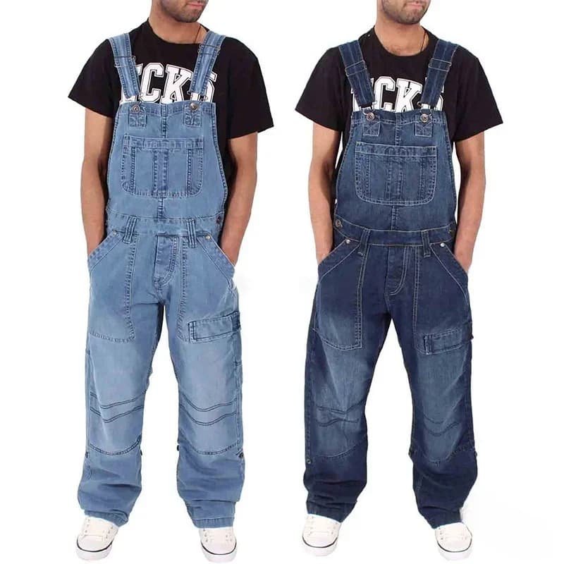 Men's Salopette Bretelle in denim Simple multitask wide Jeans Oversize Solid Medium Life Medium Washed suits 2025 Casual