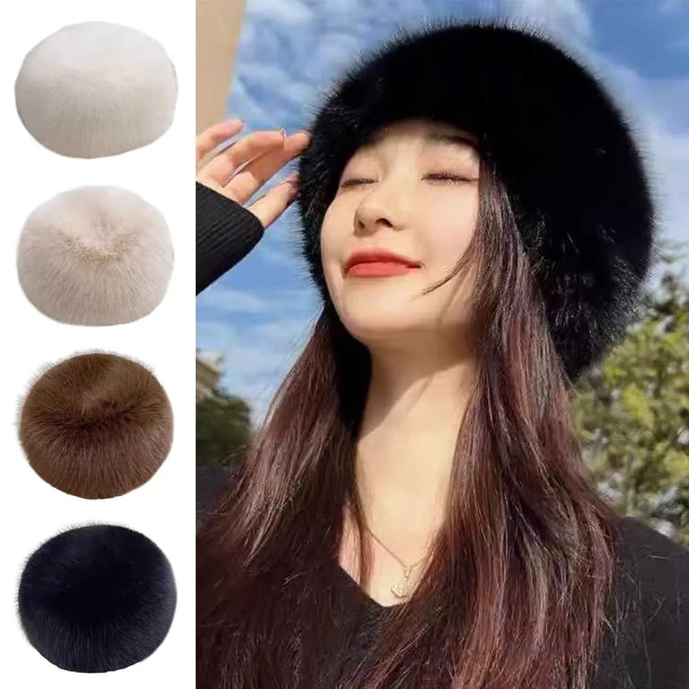 Smooth Mongolian Fluffy Hat Round Top Thickened Fur Fox Fur Hat Ear Protection Fluffy Texture Winter Hat Cold Weather