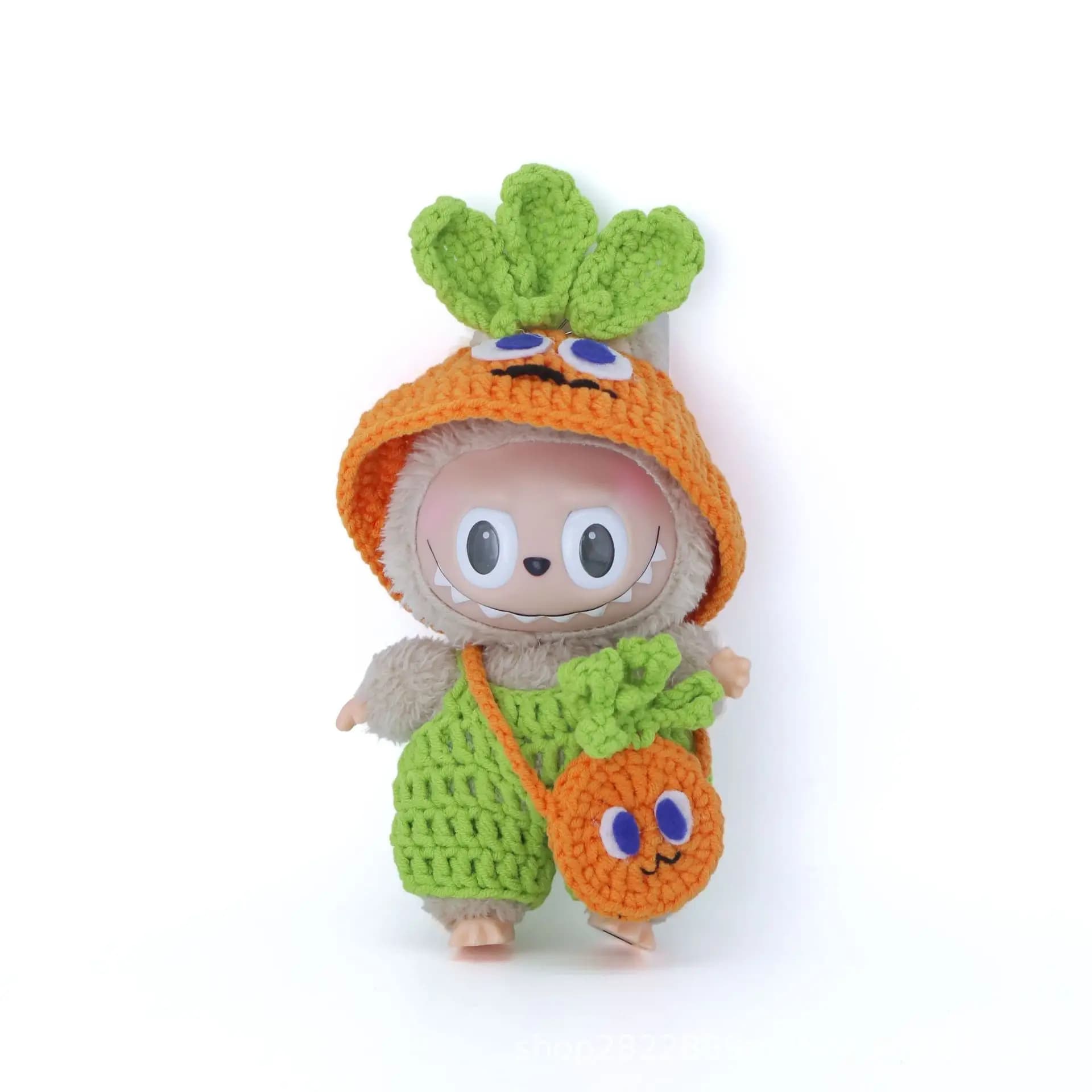 V1/V3 Labubu Peluche Bambola Carota Verdura Set Con Borsa a Tracolla Kit di Vestiti di Lana Uncinetto di Lana Pura Lavorazione Fatta a Mano