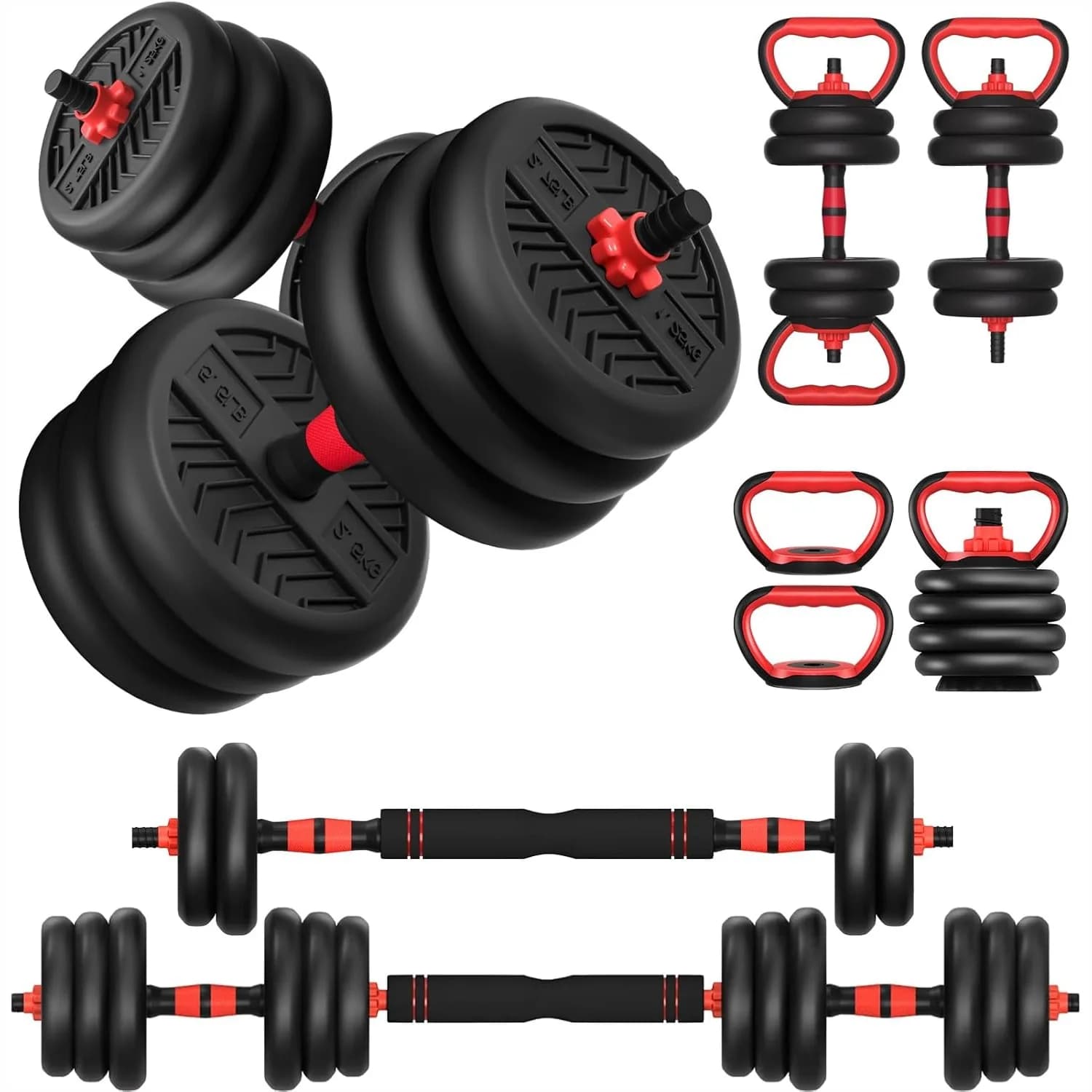Set di manubri regolabili 20-80 libbre, pesi liberi 4-in-1 per allenamento a casa con bilanciere, kettlebell, supporto per flessioni