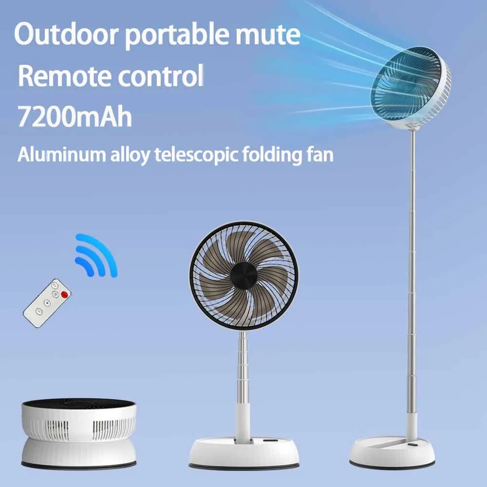 Ventilatore telescopico pieghevole telescopico in lega di alluminio con telecomando, ventilatore da ufficio domestico con scuotimento temporizzato, ventilatore da tavolo silenzioso da 7200 mAh