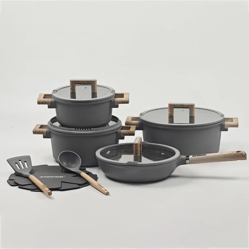 Set di Pentole Forgiate da 13 Pezzi Senza PFOA, Pentola per Zuppa 20/24/28cm, Padella 26cm, Base Magnetica Universale, Hub per Attrezzi da Cucina
