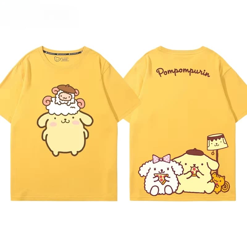 T-shirt per bambini Sanliou Joint Pudding Dog con stampa musicale e cartoni animati, estiva, in puro cotone traspirante, coordinata genitore-figlio