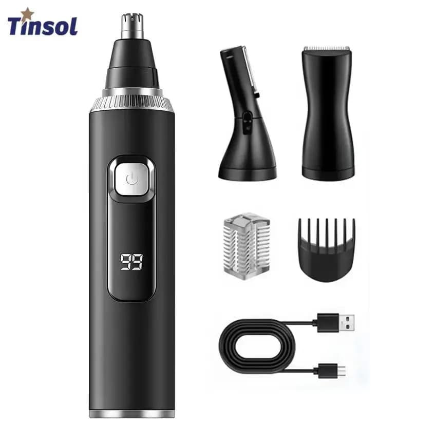 TINSOL 3-in-1 rechargeable nose hair trimmer, unisex nose hair trimmer, eyebrow and beard trimmer, with LED, IPX7 waterproof