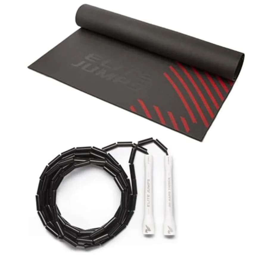 Tappetino per Esercizi Domestici per Uso Interno/Esterno Bianco/Nero Elite Jumps Corde per Saltare con Perline e Tappetino Antiscivolo Grande Formato Robusto