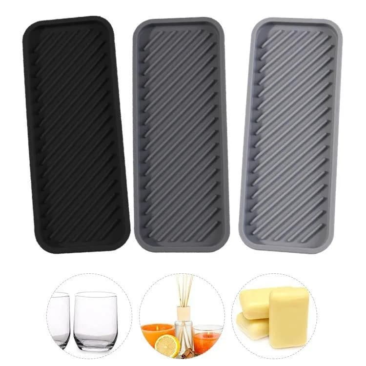 Vassoio portaoggetti in silicone 23x9 cm per lavello cucina, dispenser sapone, vassoio da appoggio per bagno, doccia, porta shampoo, tappetino drenante
