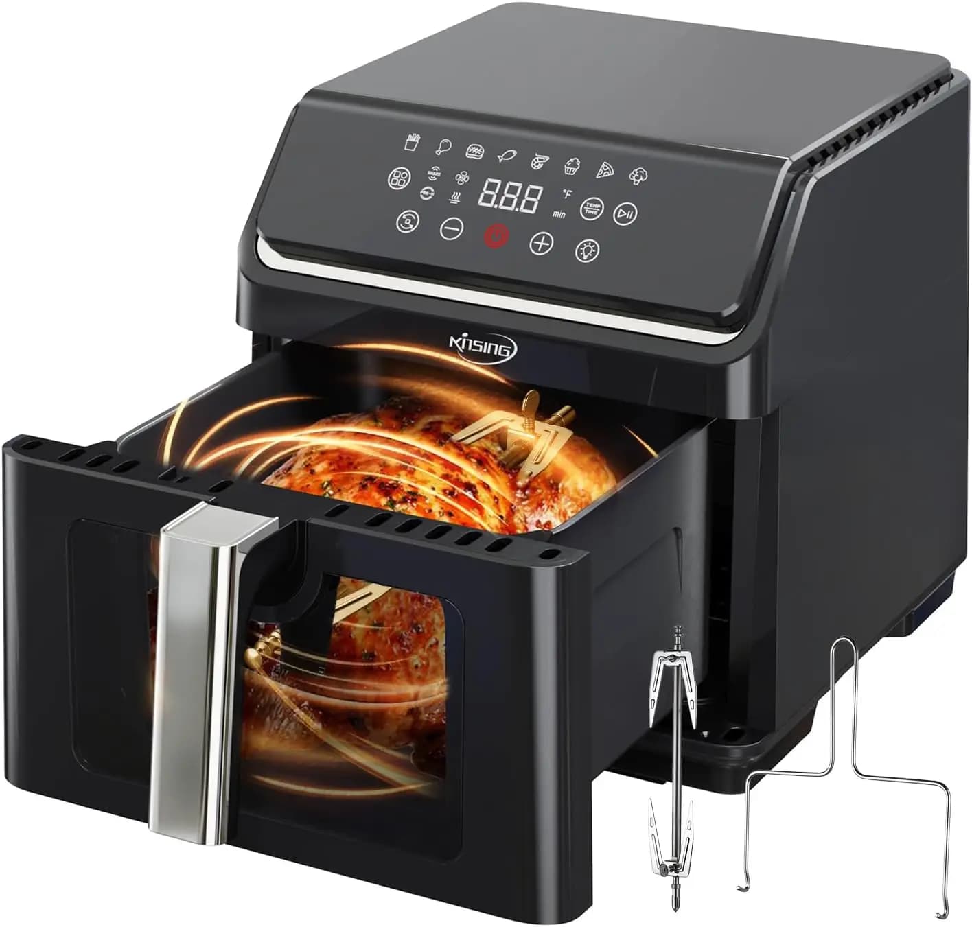 9.0-Quart Air Fryer Oven with Visible Window and Rotisserie Rack, Large Digital Touchscreen, Accurate Temperature Control, Shake