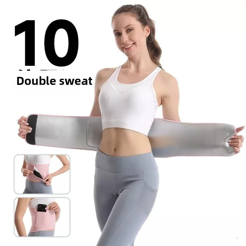 Sweating Protective Belt for Women Silver Ion Running Fitness Adhesive Buckle Belt Yoga, PU Leather Belly Cinching