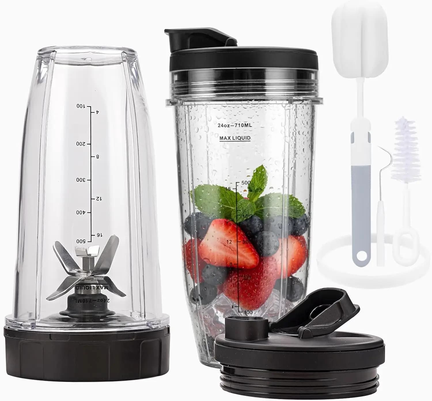 Set di 2 bicchieri per frullatore da 24 once con coperchi Sip & Seal e lama a 7 alette, compatibili con modelli popolari