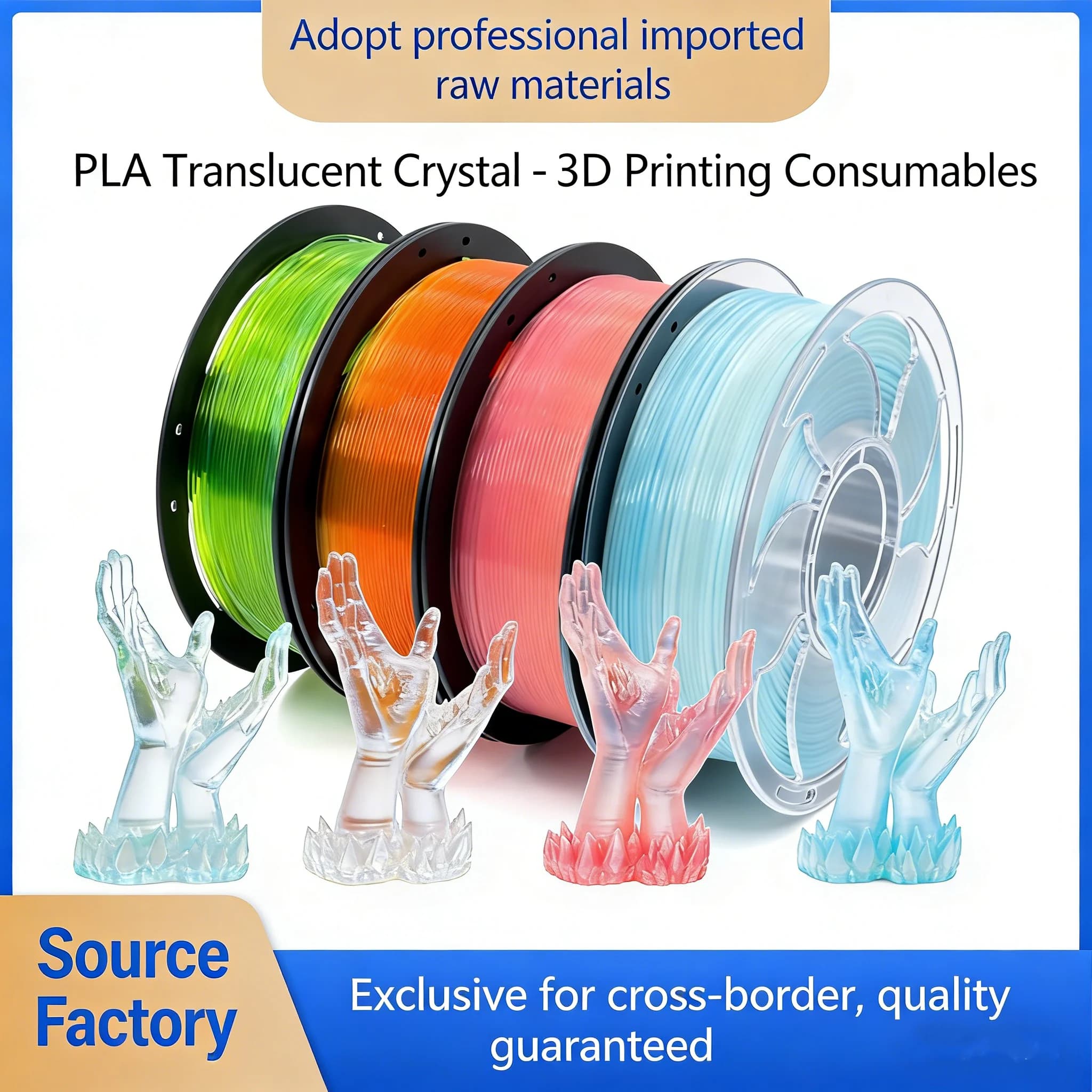ToSen 3D Printing Filament PLA Translucent Crystal Over-speed Printing Wires Neatly for 3D Printer and for Home to Use
