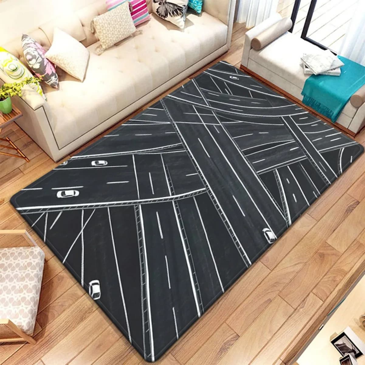 Modern Abstract City Street Line Art Rug Black White Geometric Carpet Area Mat Runner for Living Room Decor Home Style