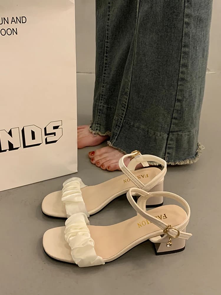 Stunning Women's Sandals 2026 New Summer Fairy Style mid Heel Thick Heel Buckle High Heel Shoes Fashionable Low Cut Slip-On