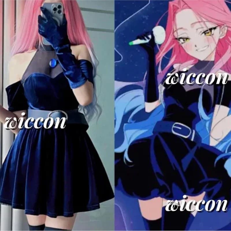 DY20Mizi Abbigliamento Cosplay Parrucca Rosa sfumato Rosa Viola Capelli lunghi Microfono Costume Gonna di velluto Anime Alien Stage Cosplay Costo