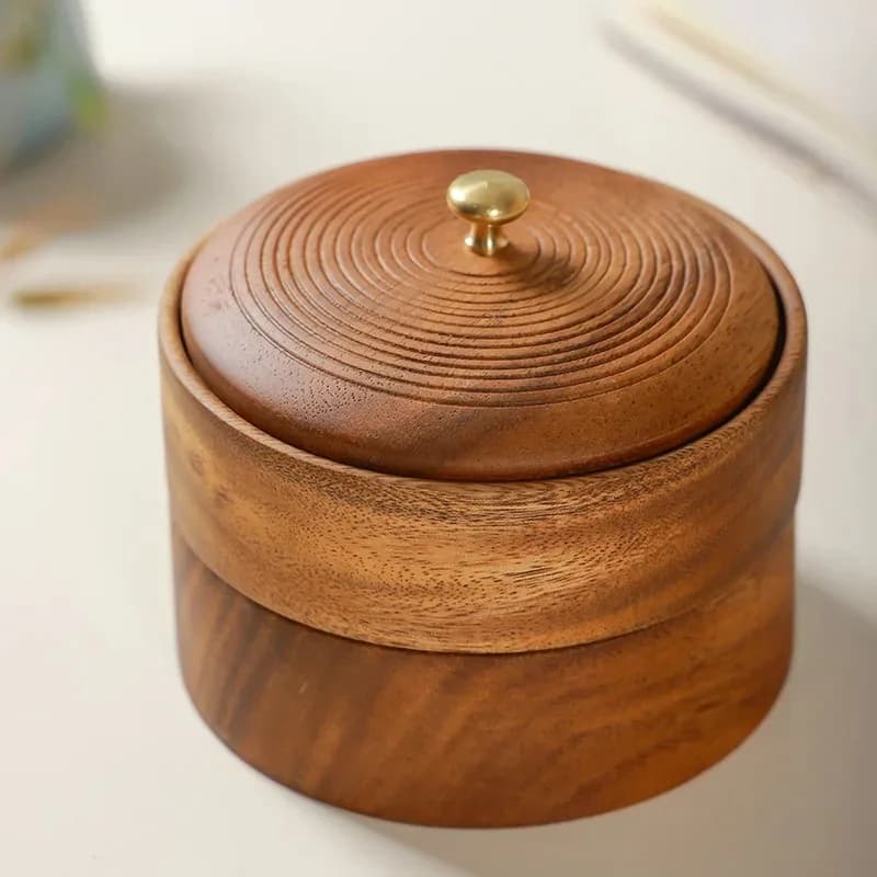 Vassoio per frutta secca a doppio strato in noce con coperchio in legno Scatola portaoggetti per caramelle e acacia per la casa impilabile multistrato