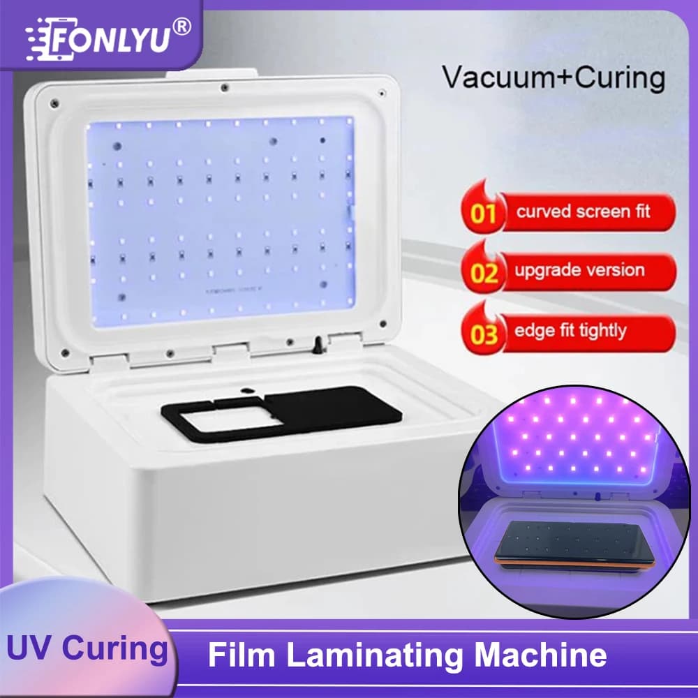 FONLYU Macchina per laminazione idrogel per polimerizzazione sottovuoto Cellulare Lampada per polimerizzazione con pellicola UV intelligente Protezione per lo schermo Dispositivo per la rimozione delle bolle