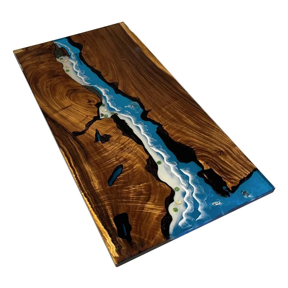 Luxurious Desktop Large Board South American Walnut Wood Epoxy Resin Ocean Desk Wooden Dining Table