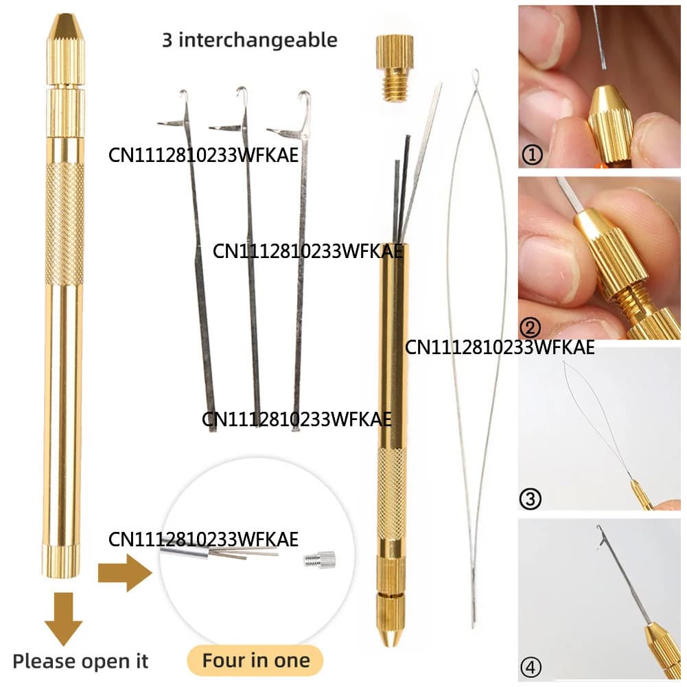 Alloy Hook Needle Wig Making Tools Ventilation Needles for Lace Wigs Micro Ring Hair Crochet Needles 3Hooks + 1Needle Braiders