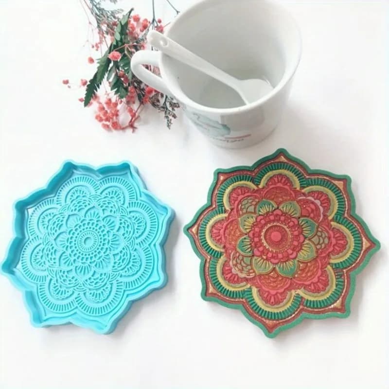 Mandala Sottobicchiere Stampo in silicone Vassoio rotondo Tappetino per tazza Stampo per colata in resina epossidica per artigianato in resina fai-da-te Decorazione domestica Strumenti per la creazione di