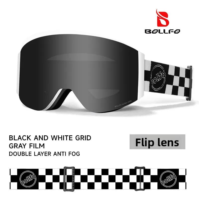 BOLLFO Magnetic Ski Goggles Photochromic Anti-Fog Snowboard Glasses Cylindrical Lens Winter Sports