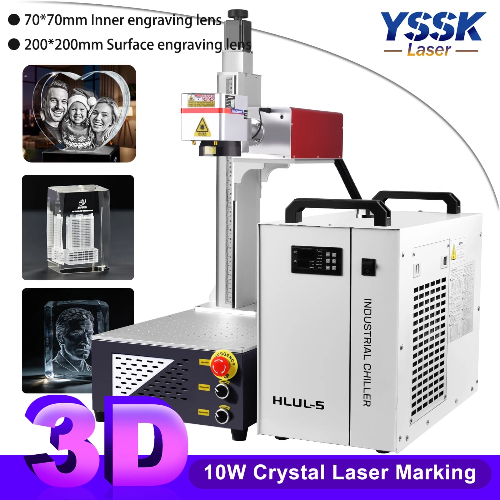 10 W 3D UV Laser Marking Machine inside Z Electric Crystal Engraver 70*70mm + 200mm lens