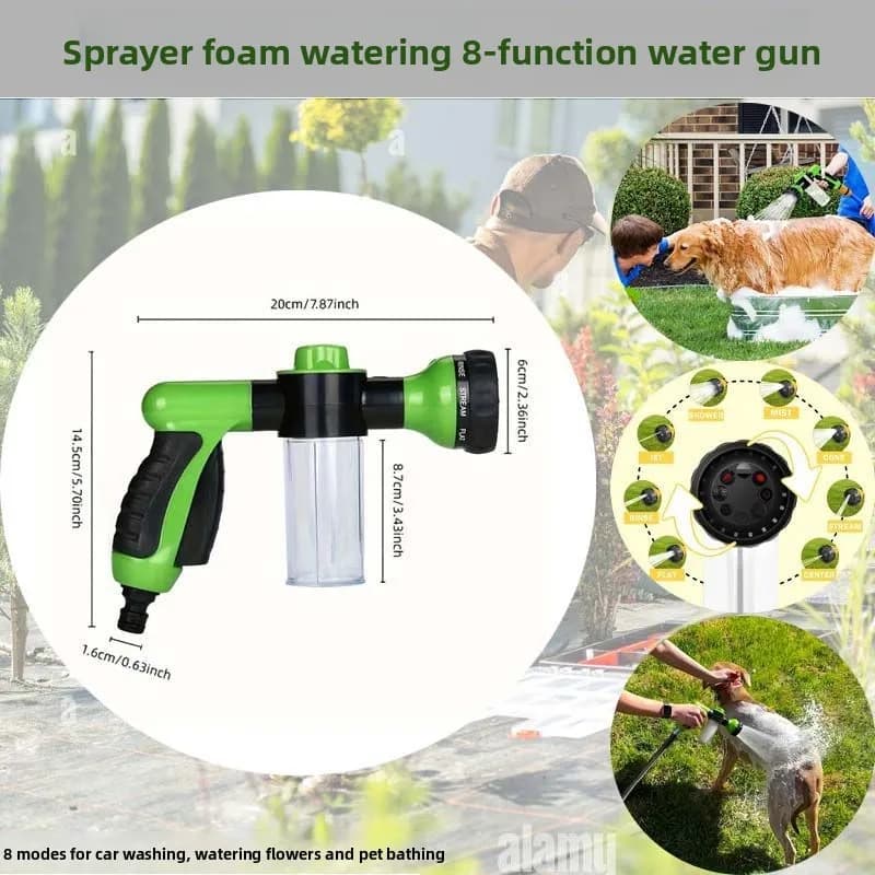 2 in 1 Dog Bathing Sprayer with Built-in Shampoo Foam Bottle Adjustable Water Modes Handheld Pet Shower Tool for Pet Grooming