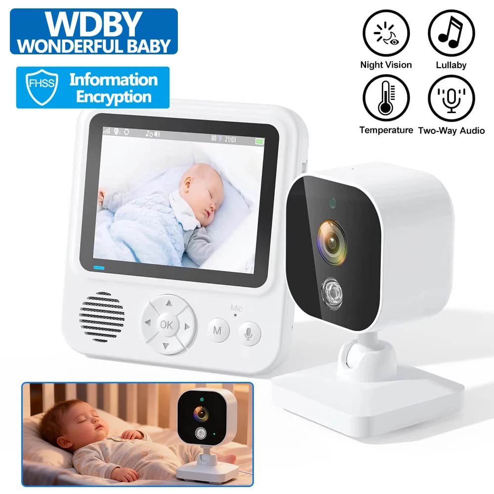 Monitor per Bambini Wireless con Display LCD da 2,8'', Audio Bidirezionale, Visione Notturna, Funzione VOX, Ninna Nanne Integrate, Telecamera di Sicurezza per Interni