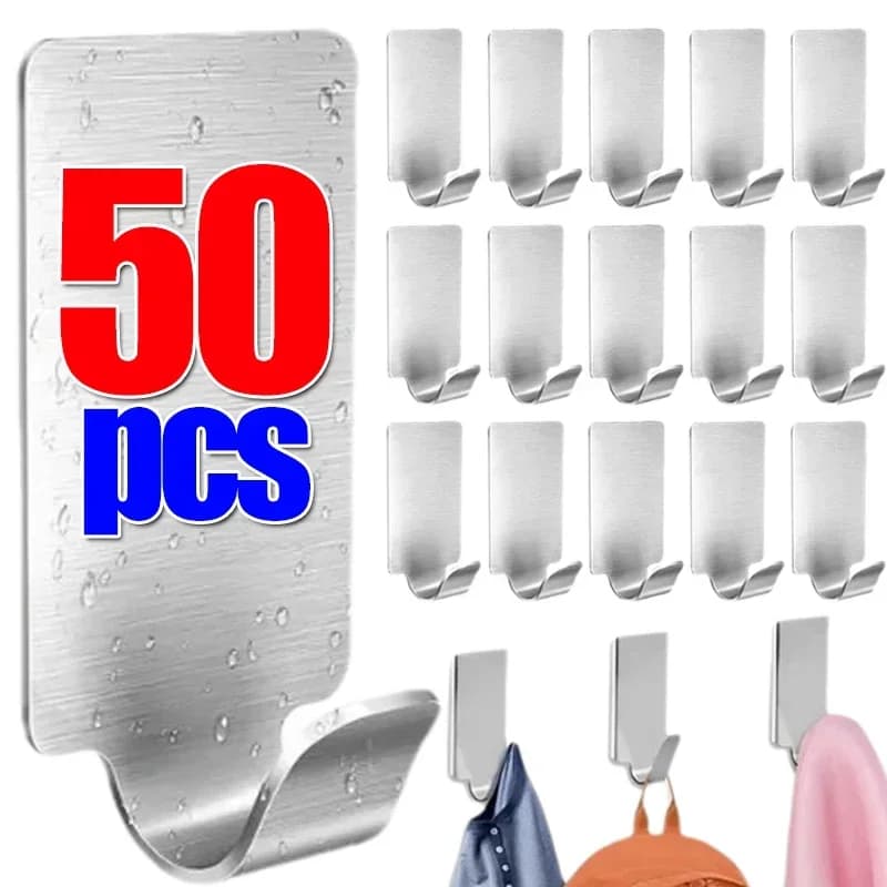 Gancio autoadesivo in acciaio inossidabile, piccolo, resistente, da parete, per bagno, porta asciugamani, multiuso, da cucina, 50/1 pezzo.