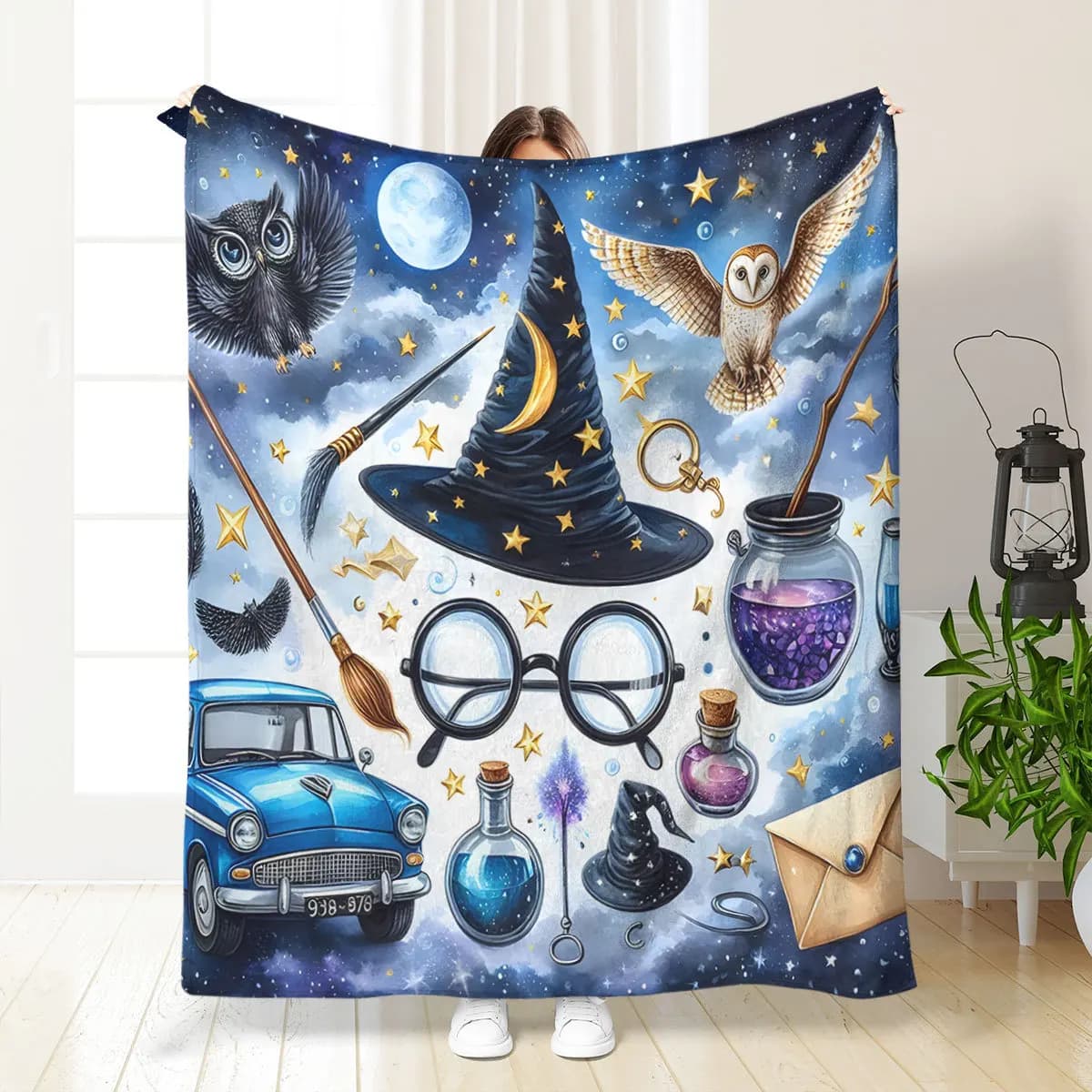 Coperta stampata con cappello magico per divano letto, viaggio, campeggio, soggiorno, ufficio, coperta condizionata per regali per tutte le stagioni