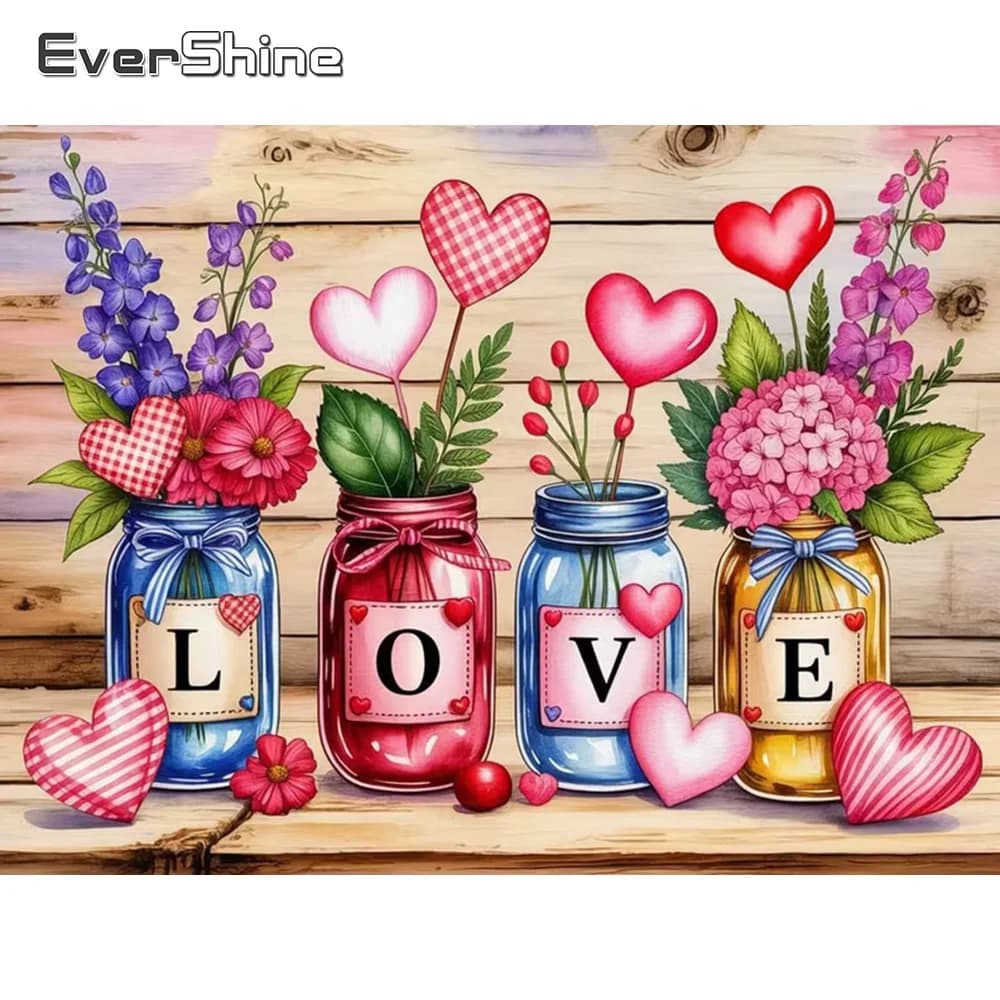 Evershine Diamond Mosaic Love Heart Full Square Painting Flower Cross Stitch Embroidery Bottle DIY Home Living Room Art Craft