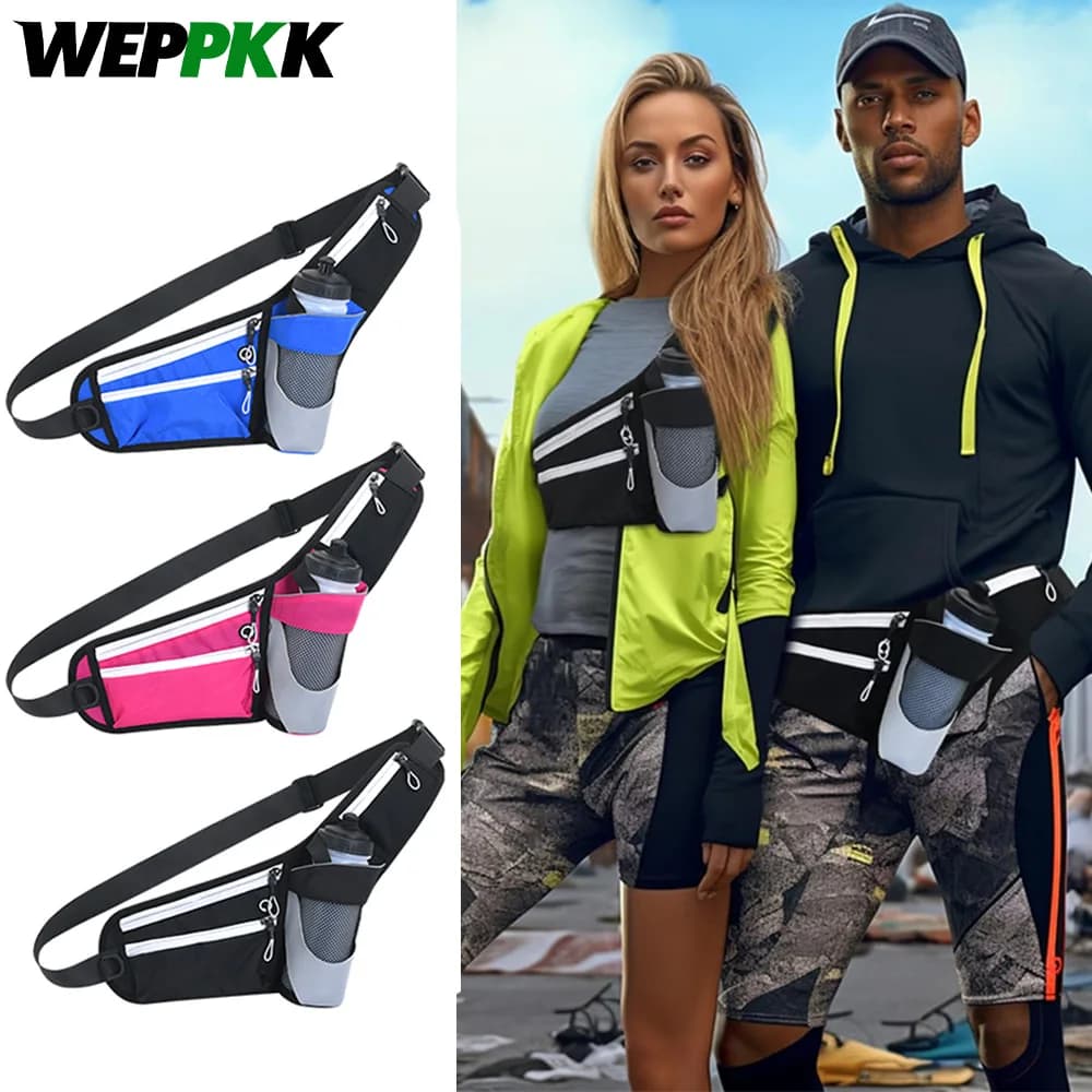 Fanny Pack with Water Bottle Holder Running Belt, Adjustable Strap Reflective Hydration Waist Bag,Running Hiking Walking Camping
