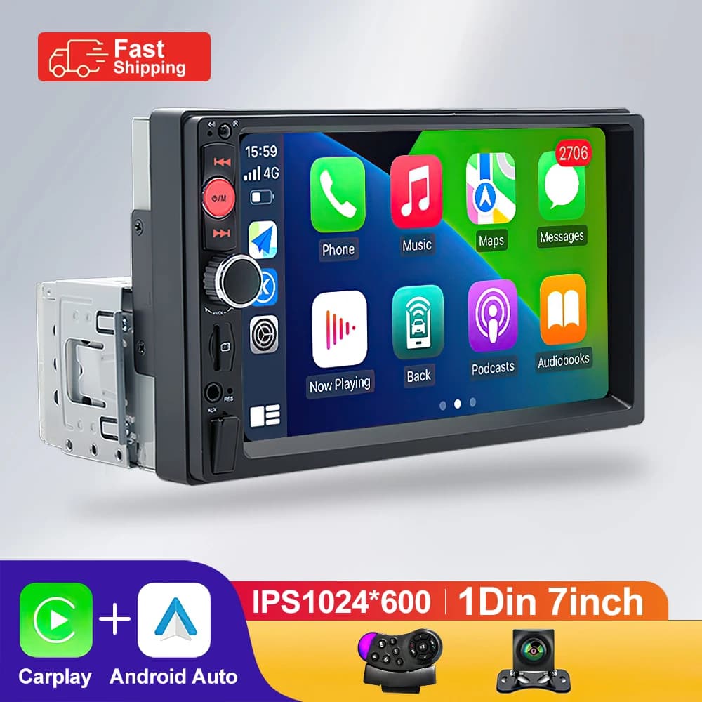 2 Din Autoradio Androidauto Stereo Carplay Android Auto Car Audio 7 "IPS 1024*600 USB/SD BT Lettore multimediale automobilistico 2Din