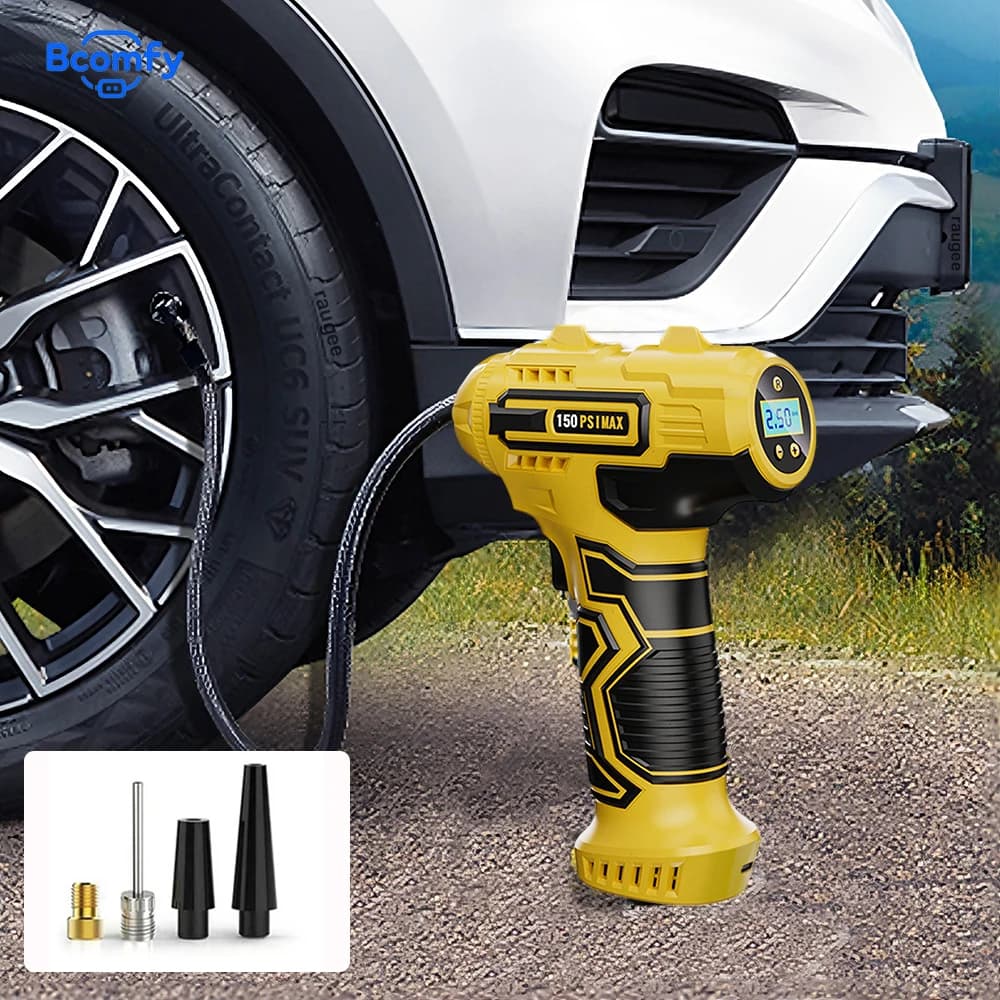 Portable Tire Inflator Wireless Car Air Compressor 150PSI Electric Air Pump Car Motorcycle Bike Inflation Pump with LED Light