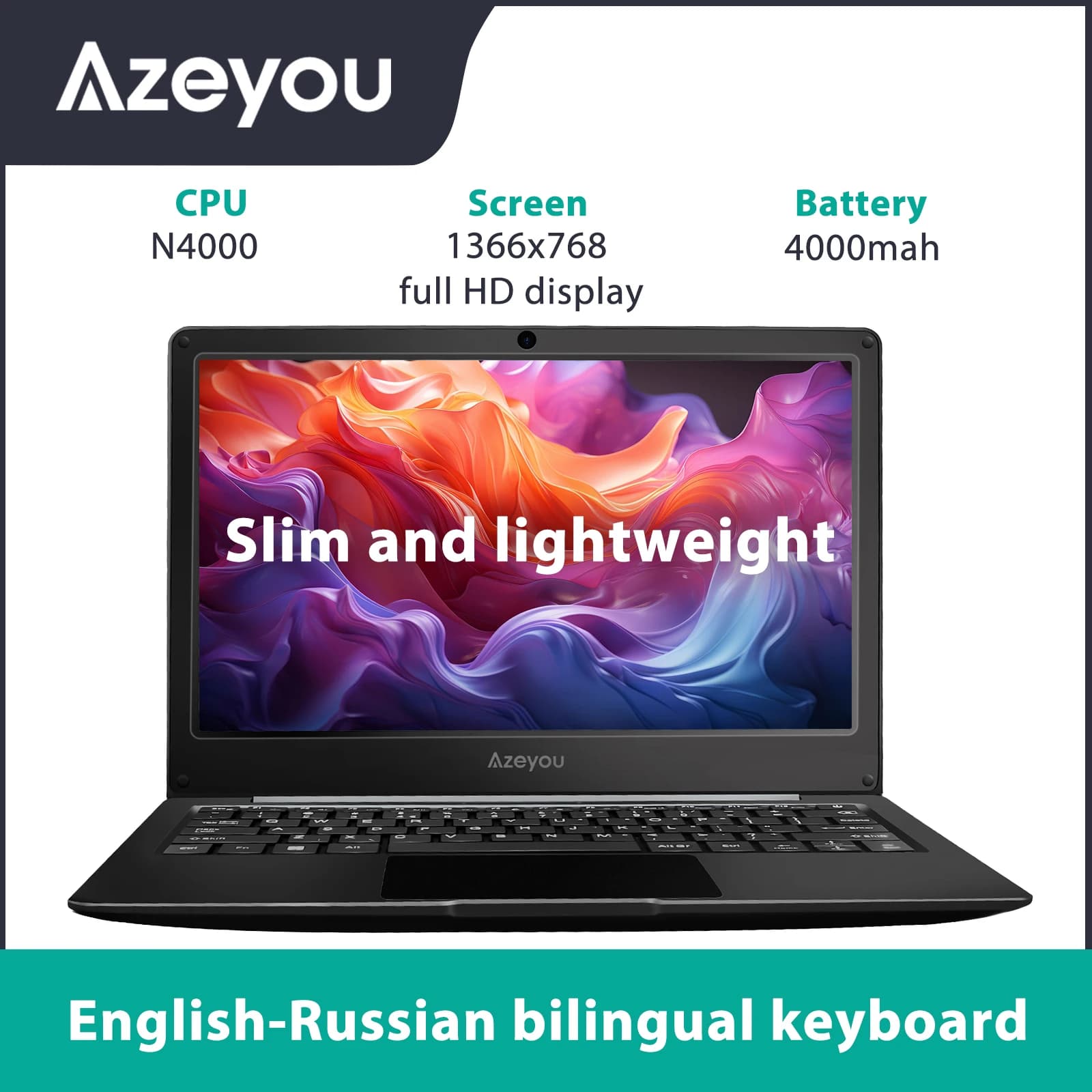 11.6 inch laptop with OS 11 Pro system, HD display for thin and lightweight notebook, Russian-English keyboard, Type C 4000mAh