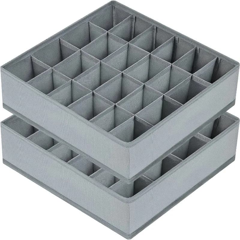 2Pcs 24-Compartment Fabric Socks & Underwear Organizers - Durable Zipper, Foldable Closet Storage Box for Socks, Underwear