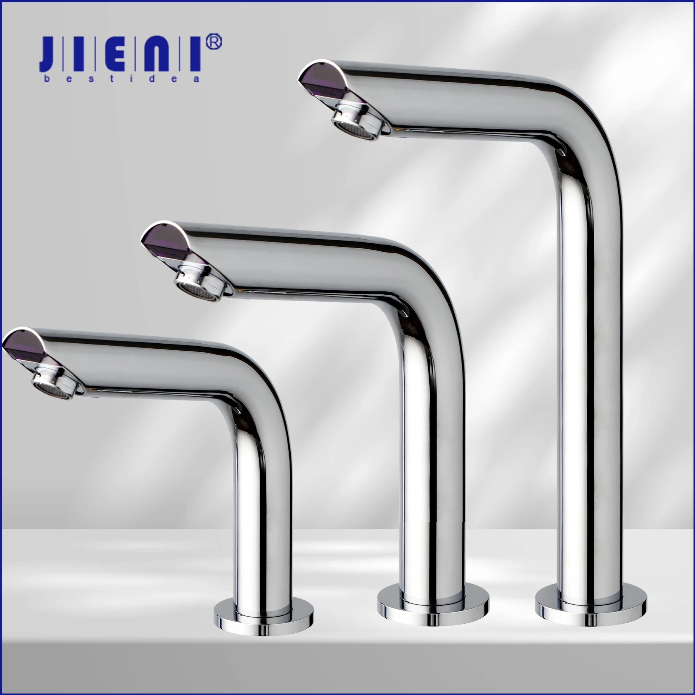 JIENI Rubinetto per bagno intelligente Rubinetti per lavabo induttivi cromati Rubinetto miscelatore caldo e freddo con sensore touchless montato su piano