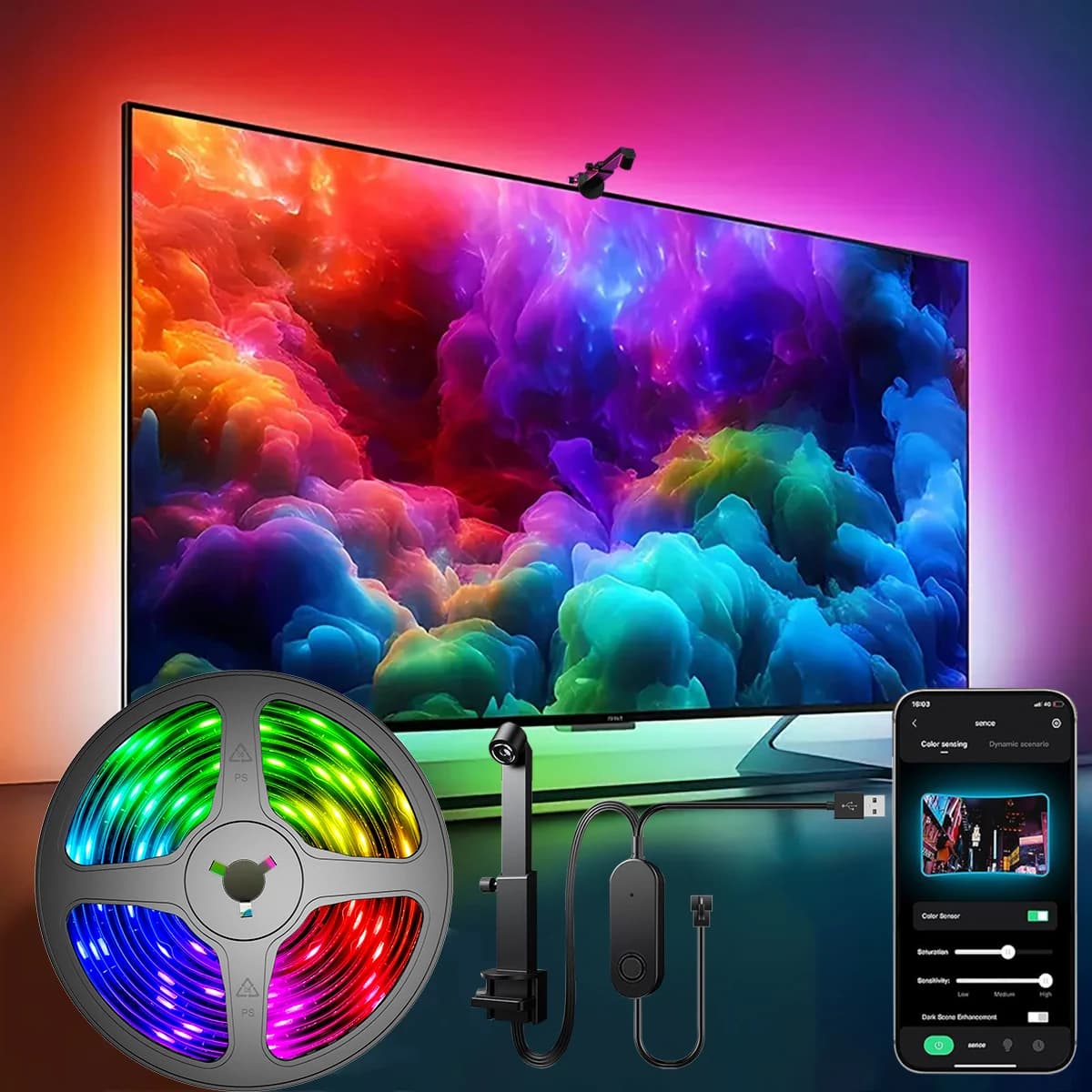 REYSURPIUS TV LED Backlight Strip RGB Color Changing LED Light Strip Music Sync Ambient Lighting for 32-75 Inch TV Computer Gami