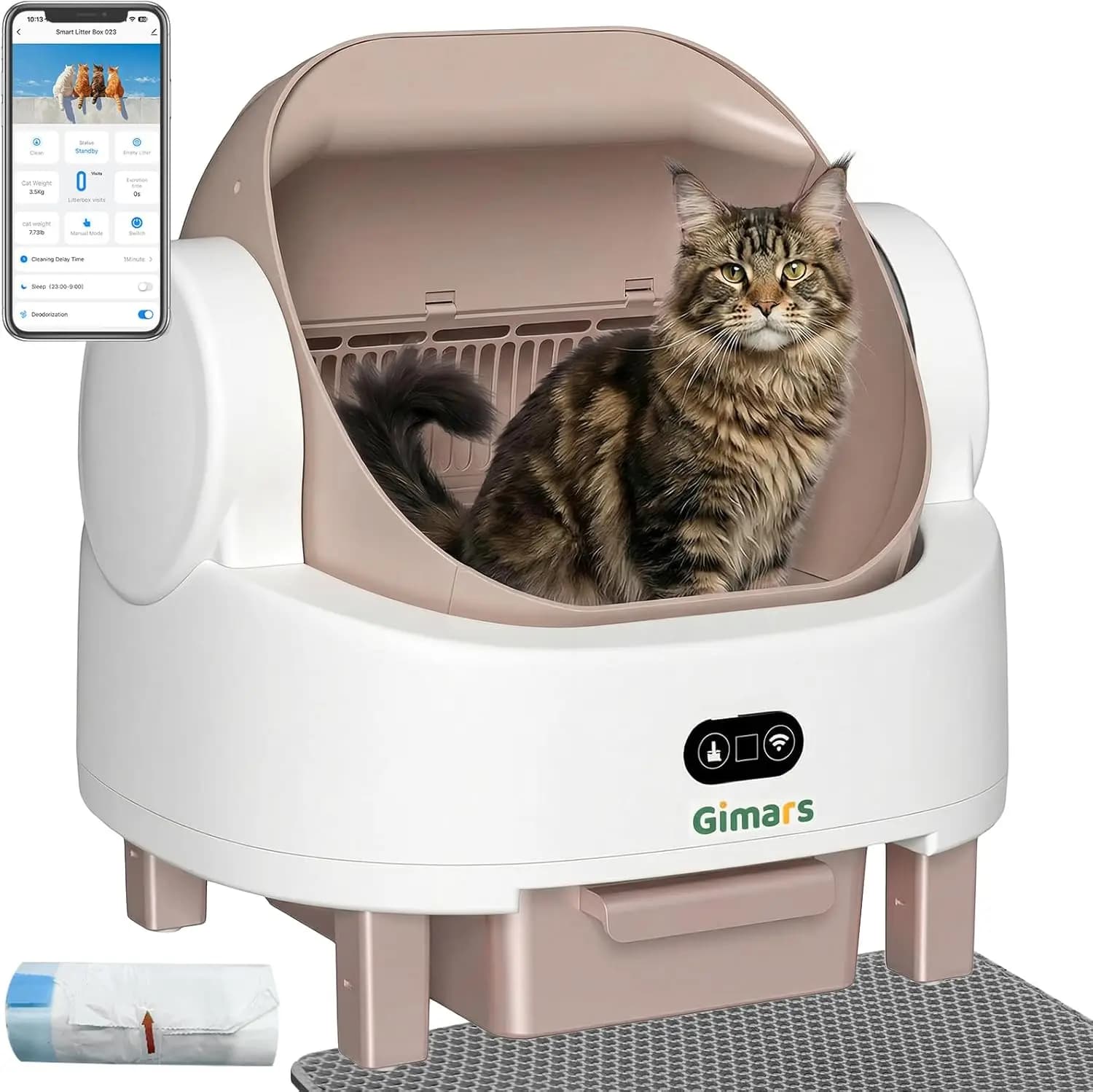 Lettiera Automatica Open Top con Pulizia Automatica per Gatti Multipli, Controllo Tramite App con Sensori di Sicurezza, Basso Odore