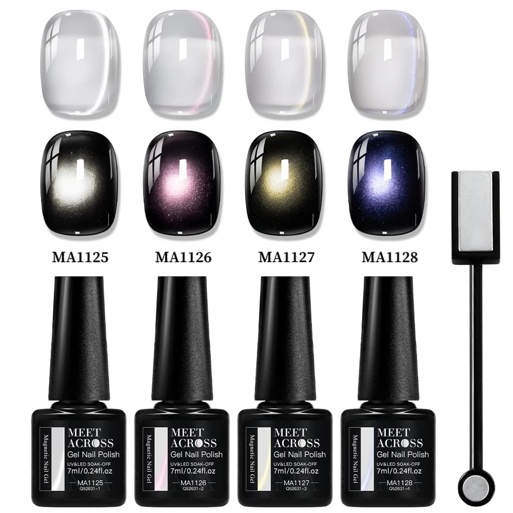 Set di 5 Smalti Gel Magnetici Effetto Occhio di Gatto, Effetto Perline di Vetro, Semipermanenti, Soak Off, Gel UV per Unghie