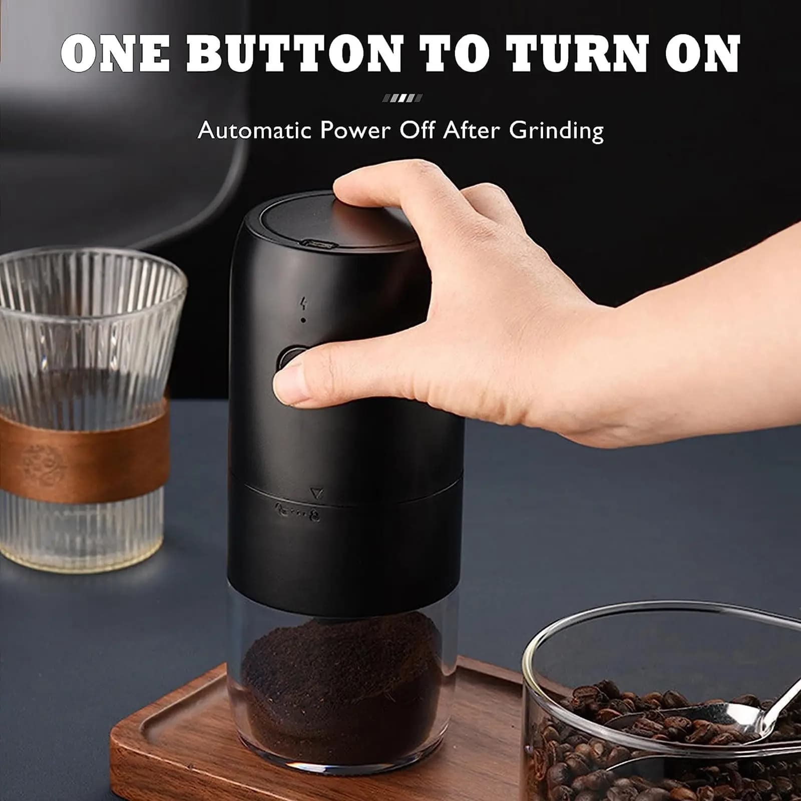 Portable Electric Coffee Grinder with 5 Grind Settings USB Rechargeable for Coffee Beans Herbs Spices Grains Home Outdoor Travel