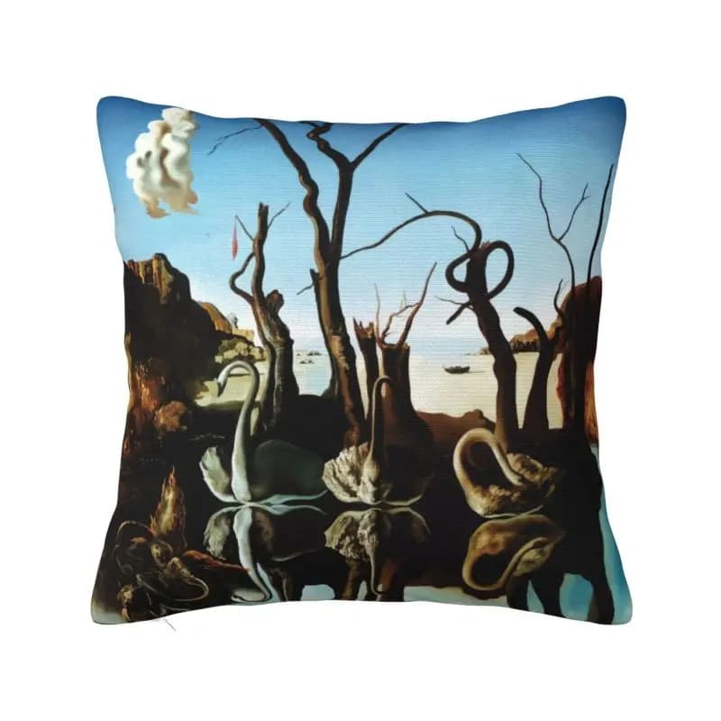 Custom Swans Reflecting Elephants By Salvador Dali Cushion Covers Painting Art Soft Modern Pillow Cases for Sofa Home Decor