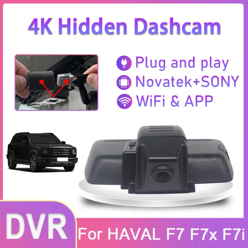 Telecamera da cruscotto UHD 4K per HAVAL F7 F7x F7i (configurazioni base) 2019 2020 2021 2022 2023 - Registratore DVR per auto con WIFI e accessori