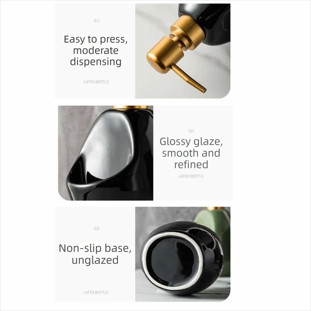 Press Pump Ceramic Lotion Bottle With Sponge Holder Refillable Liquid Soap Container Non-slip Base Empty Bathroom Soap Dispenser