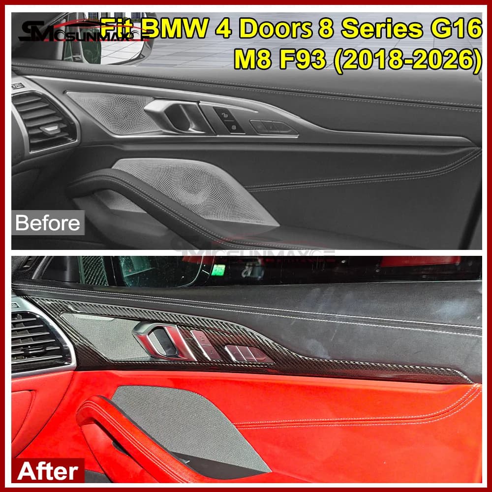 For BMW 8 Series G14 G15 G16 M8 F91 F92 F93 2018-2026 Dry Carbon Fiber Front Back Door Panel Trim Strip Interior Stick On Cover