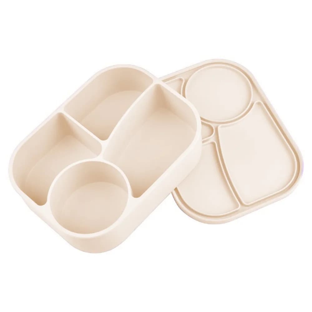 Contenitore per Pranzo Rettangolare in Silicone a 4 Scomparti, Ermetico e Resistente al Calore, Adatto al Microonde, per Studenti