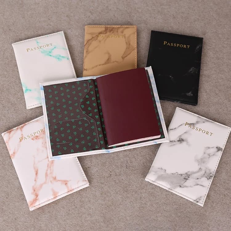 FZFZ Moda Donna Uomo Custodia per passaporto Pu Marmo Documenti da viaggio Porta carte di credito Portafoglio piccolo Borsa Nero