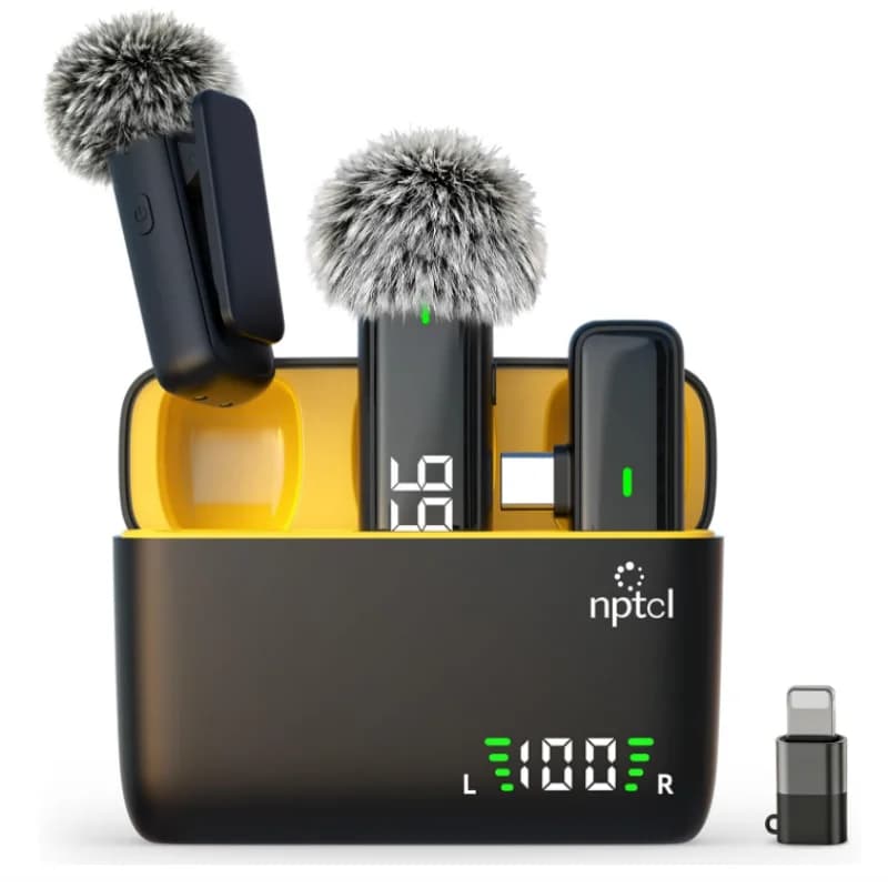 NPTCL Wireless Lavalier Microphone for iPhone Android Phone - USB Type C Mini Microphone with 24H Charging Case Noise Reduction