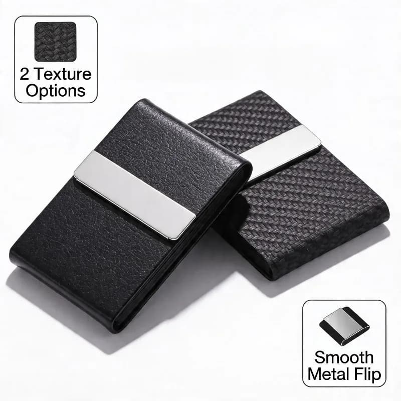 Porta Biglietti da Visita in Pelle PU Sottile con Chiusura Magnetica, Nero, per Uomo